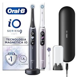 Oral-B Spazzolino Elettrico Ricaricabile iO 9 Nero e Rosa, 3 Testine Di Ricambio, 1 Custodia Da Viaggio Ricaricabile, Confezione Doppia. 2 Spazzolini