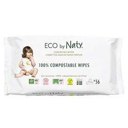 Eco by Naty Toallitas para bebé sin perfume - Toallitas húmedas 100% compostables y de origen vegetal, buenas para bebés y recién nacidos de piel sensible (336 unidades - 6 paquetes de 56)