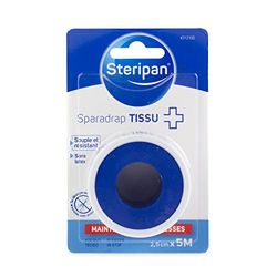 Steripan - Tejido Sparadrap – Suave y resistente – Sin látex – Se corta sin tijeras – Mantenimiento de compresas – 5 m x 2,5 cm