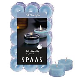 Spaas 30 Scented Clearlights, Tealights in Transparent Clear Cup, ± 4.5 Hours, Fairy Waterlily