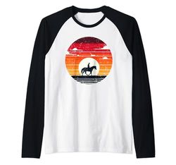 Retro Sunset Horse Riding Horseback Riding Equestrian Horses Maglia con Maniche Raglan