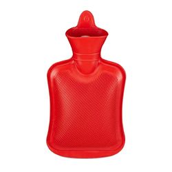 Relaxdays Borsa dell’Acqua Calda, Durevole, Scaldaletto Resistente, Contenitore da 1 L, Gomma Naturale Inodore, Rossa, Rosso