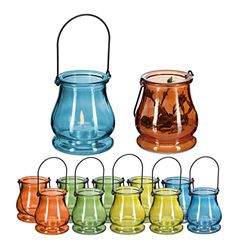 Relaxdays Lanterns Set of 12, Decorative Candle Holders for Outdoors & Indoors, H x D: 10 x 8,5 cm, Glass, Multicoloured