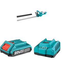 Total Tools - Pack de Cortasetos Eléctrico con Batería Recargable de Litio de 2 Ah y Cargador Rápido para Batería de 20V