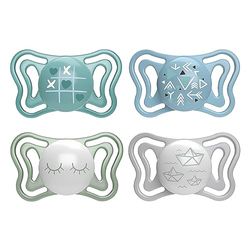 Chicco PhysioForma Kalmerende speen Light 16-36 maanden, fopspeen met siliconen zuiger, ondersteunt de fysiologische ademhaling, 4 stuks, lichtblauw en lumi