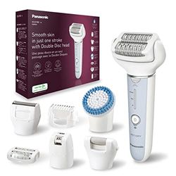 Panasonic ES-EY90-A511 Wet and Dry Epilator, Double Disc with 60 Tweezers, Flexible 90 Degrees Pivoting Head, 3 Speed Setting and LED Light, Up to 30 Minutes Operation Time