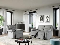 Loungitude - DETENTE - Canapé de Relaxation, Ensemble 2 +L1 Places - Manuel - Inclinaison réglable - en Tissu - Gris Clair