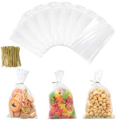 AiQInu 200 stuks transparante zakjes met veters, 25 x 15 cm, kleine cellofaanzakjes, folie, voedselzakjes, snoepzakjes, koekjeszakjes, OPP-cadeauzakjes voor feestjes, kinderverjaardag