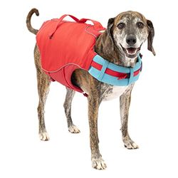 Kurgo Surf n' Turf Giubbotto di Salvataggio per Cani, per Nuotare, Giubbotti Galleggianti, PFD, Catarifrangente, Regolabile, Rosso, L