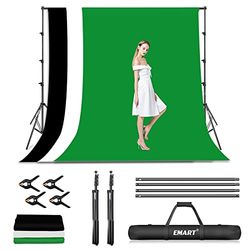 EMART Foto Video Studio Achtergrond Achtergrond Stand Kit, 8.5x10ft (2.6x3.0m) Fotografie Ondersteuningssysteem met 3 mousseline achtergronden 100% katoen (zwart wit groen)