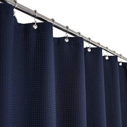Barossa Design Extra Long Waffle Weave Shower Curtain 71" W x 84" H Luxury Hotel Spa Heavy Fabric 230 GSM Water Repellent Navy Blue 71" x 84"