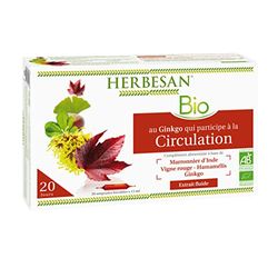 HERBESAN®-CIRCULATION BIO-Circulation, Jambes légères-Marronnier d’inde,Hamamélis,Vigne rouge,Ginkgo biloba-20 ampoules de 15ml