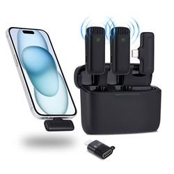 NK Draadloze microfoon met oplaadkoffer, lavalier-microfoon voor iPhone/Android, plug & play, 2 microfoons voor Tiktok/Twtch/YouTube/vlog, ruisonderdrukking, zonder app