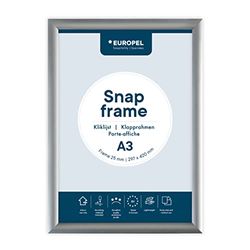 EUROPEL Snap Frame A3, 25 mm | Aluminium Anodised Construction & Anti-Glare Cover | Clip Poster Holders for Retail & Advertising Displays | Notice Sign Board Frame for Walls