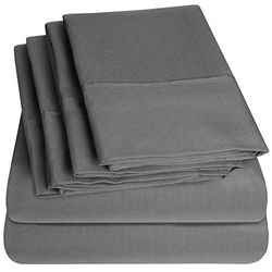 Cal King Size sänglakan – 6 delar, 1500 Supreme-kollektionen, fin, borstad mikrofiber, djupa fickor, california king lakanset, sängkläder – 2 extra örngott, california king, grå