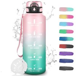 Drinkfles voor de sportschool, 1,5 liter, motiverende lekvrije waterfles met tijdschema's, met tijdschaal, drinkfles voor sport, wandelen, fietsen, outdoor, kantoor, yoga