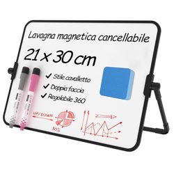 NEWYES Lavagna Cancellabile A4, Lavagnetta Magnetica Bifacciale con Supporto, Lavagna con Pennarelli Cancellabili, 2 Pennarelli Colorati + 1 Gomma, Adatto a Casa, Ufficio, Scuola