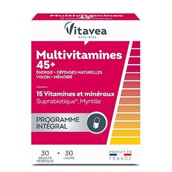 Vitavea-Complément Alimentaire Energie,Défenses Naturelles,Vision,Mémoire Multivitamines et Minéraux(Zinc,Fer,Vitamine C,Vitamine D)Suprabiotique et myrtille-30 gélules-Cure de1mois-Fabriqué en France