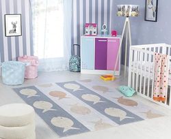 Livabliss Poissons Tapis Chambre Enfant Gris, Orange, Jaune - Tapis Enfant Poil Court Coloré et Doux pour Chambres à Coucher, Salle de Jeu - Carpette Chambre Fille, Garçon, Bébé - 120x170 cm