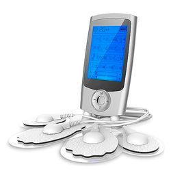 DAM EMS MHD-16AB draagbare spierstimulator. 16 modi, 20 intensiteiten, 2 dual-kanalen, compact formaat, oplaadbare batterij, 5 x 1 x 9,5 cm, kleur: zilver
