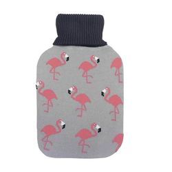 Termofor Mimo 1,7 l z elegancką szarą podszewką i uroczymi flamingami. Wymiary: 20 x 32 x 4 cm. Elastyczny i przyjazny dla skóry dla optymalnego samopoczucia.