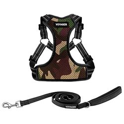 Best Pet Supplies Voyager Ensemble Harnais réglable pour Chien avec Bandes réfléchissantes pour la Marche, Gilet intégral Anti-Traction avec Anneau en D pour Laisse, Respirant Toutes Saisons,
