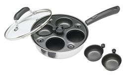 KitchenCraft Escalfador de ovos, frigideira de aço carbono para escalfar ovos, frigideira para escalfar ovos para 4 ovos, 21 cm (11 pol.), prateado