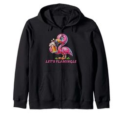 Flamenco rosa bebiendo una cerveza Let's Flamingle Sudadera con Capucha