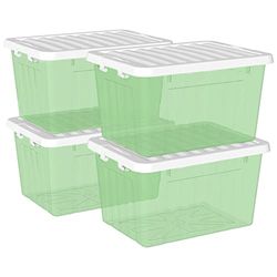 Cetomo 15L* 4 Plastic Opbergdoos, Clear Green, Tote box, Organiserende Container met Duurzaam Deksel en Veilige Sluitsluitsluitsluitingen, Stapelbaar en Nestable, 4Pack, met Gesp