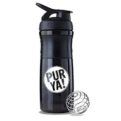 PURYA! SHAKER, Bouteille de fitness pour shakes protéinés et boissons sportives, mélange optimal grâce à la Blender-Ball, sans BPA et incassable, Black, 828 mL