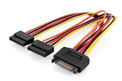 DIGITUS Interne SATA-stroomkabel - SATA 15-pins male naar 2x SATA 15-pins female - Y-kabel - 0,3m - geschikt voor SSD's, harde schijven of optische drives
