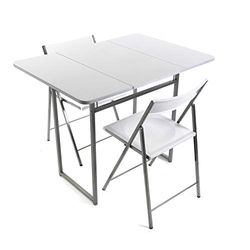 Versa Andrea Bord och två stolar för kök, terrass, trädgård, balkong eller matsal, bord och stolar, mått (H x L x B) 80 x 70 x 100 cm, metall och PVC, färg: vit