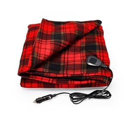 Camco Polar Fleece Heated Blanket for Cars, Trucks, and RVs - Power Cord Plugs into 12V Vehicle Power Outlet | Great for Cold Weather, Traveling, or Emergencies - Plaid Red (42804), 59" x 43"