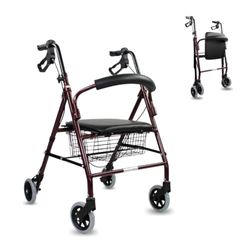 Mobiclinic®, Déambulateur pour personnes âgées, Mod. Escorial, Marque européenne, Pliable, Freins manuels et blocables, Aluminium, Panier, Léger et résistant, Avec siège et 4 roues, Bordeaux