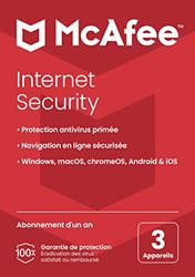 McAfee Internet Security 2023 | 3 appareils | Logiciel de protection antivirus et de sécurité Internet | Windows/Mac/Android/iOS | Abonnement de 1 an
