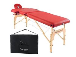 QUIRUMED Inklapbare Houten Massagetafel Easy, Kleur rood, 186 x 66 cm, Massagetafel, fysiotherapiemassage, Kunstleer, Scharnierende hoofdsteun, In hoogte verstelbaar, 2 Secties, 2 delen