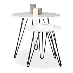 Relaxdays Mesa auxiliar branca redonda, conjunto de 2 unidades, mesas centro de design, DM - metal, 60 e 40 cm Ø, branco