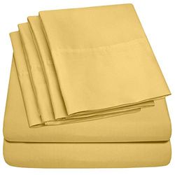 Sweet Home Collection 6 peças Bed Sheets 1500 Thread Count Deep Pocket Fine conjunto de fronhas extra de microfibra com bolsos profundos, amarelo, cama de solteiro, 4