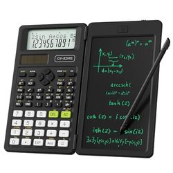 NEWYES Calcolatrice scientifica, calcolatrice ingegneristica 82MS con tavoletta da scrittura e penna inclusa, 240 funzioni, display a 2 righe, forniture per scuole medie e superiori, nero
