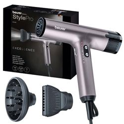 Beurer HC 100 Excellence Sèche-cheveux, avec moteur numérique, puissant et ultra léger, 4 niveaux de température et de soufflerie, séchage rapide et douceur, buse de styling & diffuseur