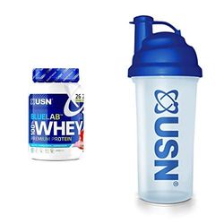 Bundle of USN Blue Lab Whey Protein Powder 908g, Strawberry Flavour + USN Protein Shaker, 700 ml