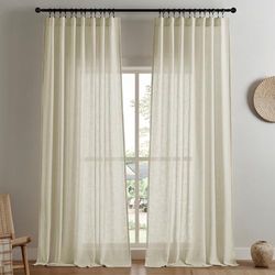 Joydeco Linnen gordijnen voor woonkamer, semi-transparante gordijnen 96 inch lang, woonkamer gordijnen 2 panelen sets, crème gordijnen knijpen geplooide gordijnen en gordijnen (132 x 244 cm, linnen)