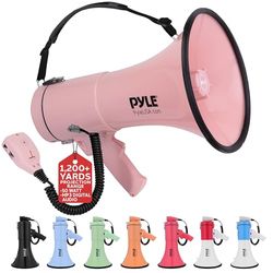 Pyle PMPRA514PK Lightweight and Portable Bullhorn Megaphone, Aux (3.5mm) Input for MP3/Music, Automatic Siren, 50-Watt, MIC/Talk (Pink) Unisex-Adult, Rose, Taille Unique