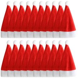 Ram® 20 Pieces Mini Christmas Santa Hat Cutlery Holders XMAS Santa Hat Christmas Silverware Holders Dinner Table Decorations