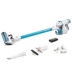 Genius Invictus X7 Accustofzuiger (13 delen), zakloze en draadloze 2-in-1 stofzuiger met 380 watt zuigvermogen en geïntegreerde led-spotverlichting, lithium-ion-accu (30 min), wit/blauw