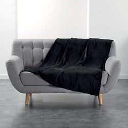 Douceur d'Intérieur, Plaid (125 x 150 cm) Flanou Noir, Flanelle