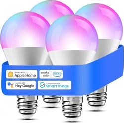 meross Smart Wi-Fi Light Bulb voor HomeKit Wifi Lamp LED Meerkleurige Dimbare Lichtbol RGBWW Compatibel met Siri, Alexa, Google Home en SmartThings, E27 Warm Wit, 4st.