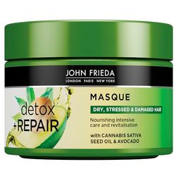John Frieda Detox & Repair Masque 250 ml, Intensive Deep Conditioner for Dry, Stressed and Damaged Hair, Nourishing Hair Mask with Cannabis Sativa Seed Oil and Avocado