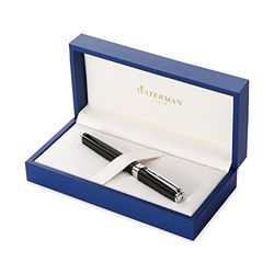 Waterman Exception stylo plume fin | noir avec clip plaqué argent | plume fine | cartouche d'encre bleue | coffret cadeau