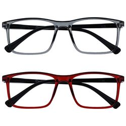 OPULIZE Ink Pack 2 Gafas De Lectura Grande Gris Oscuro Rojo Hombres Mujeres Bisagras Resorte RR4-7Z +3,00